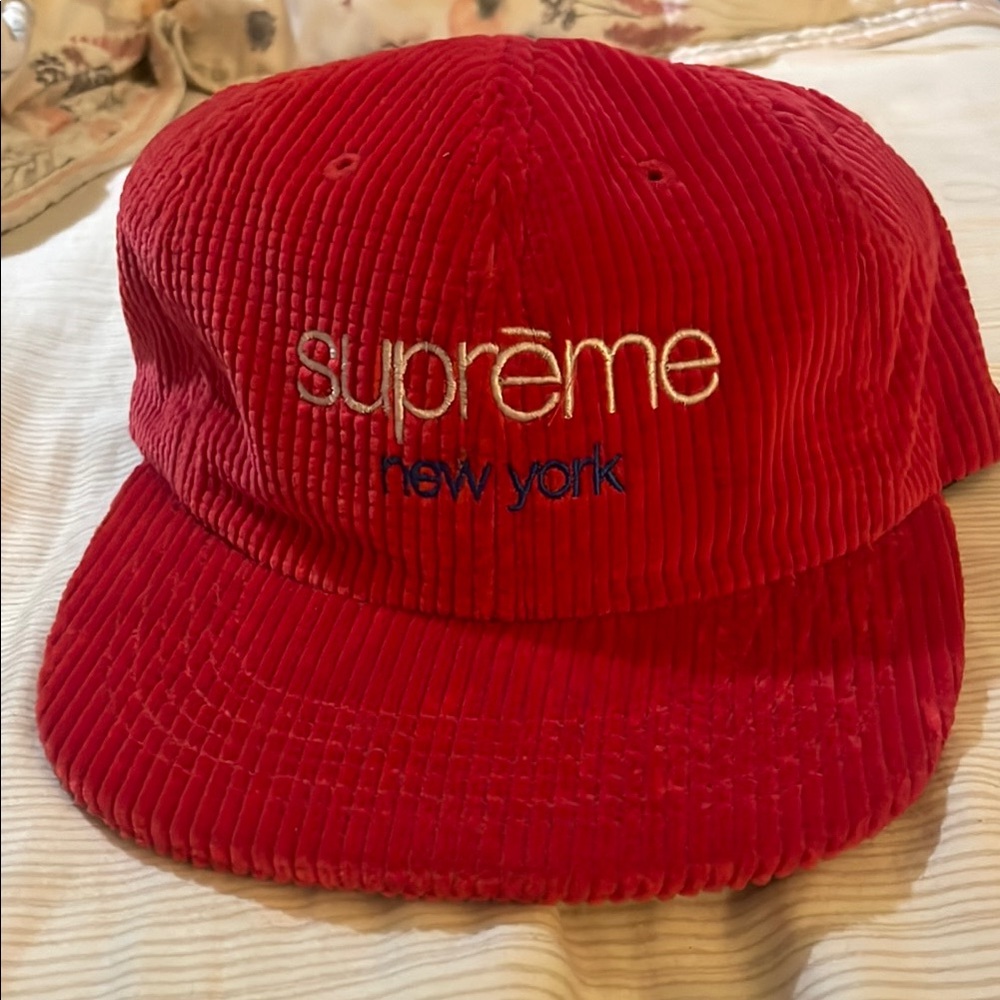 Supreme Red Corduroy Hat with classic Logo